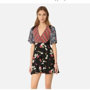 Free People Mix It Up Black Stripe Floral Mini Dress Size 4